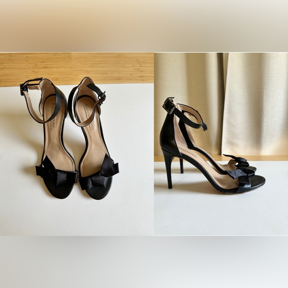 BCBGMAXAZRIA Black Bow Ankle Strap Heels